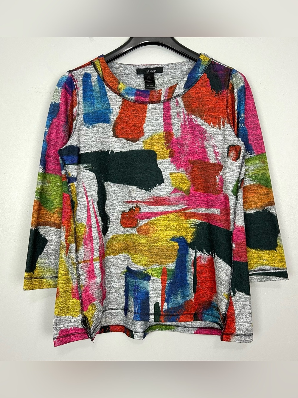 Ali Miles Colorful Brushstroke Knit Top Women’s Size M Knit Art To Wear Bohemian